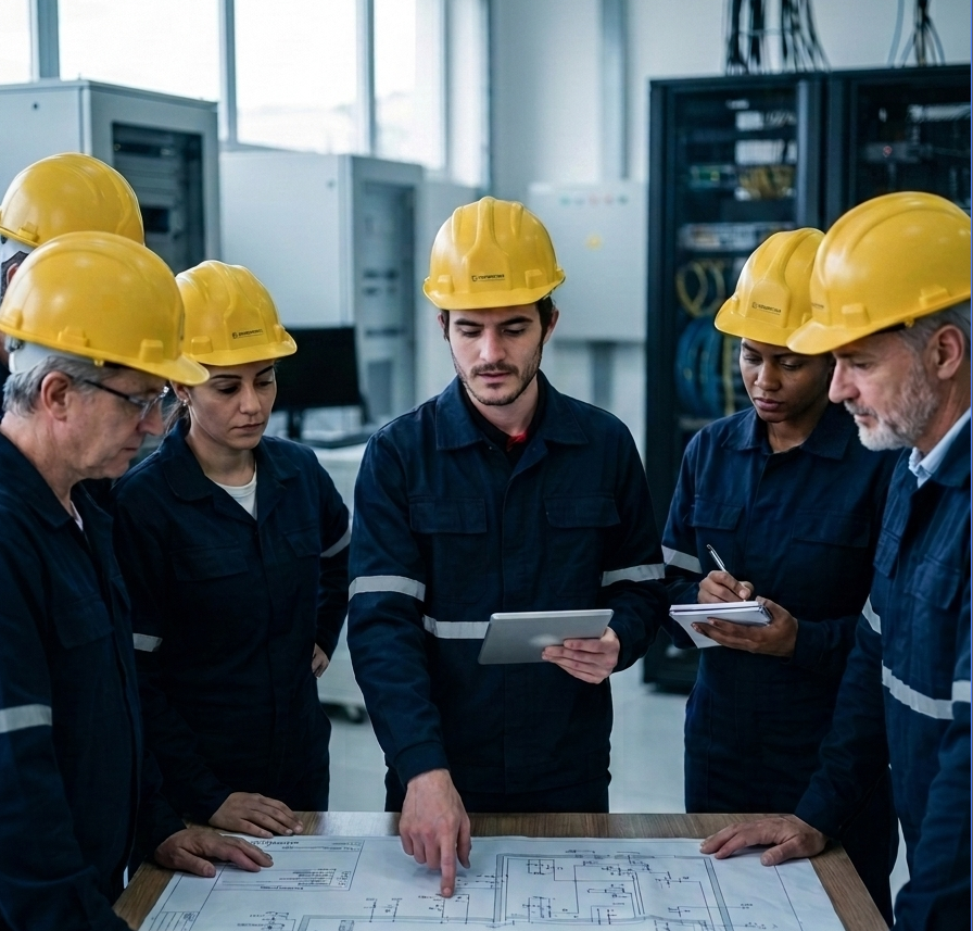 Equipe Saint Connect executando serviços em uma obra moderna